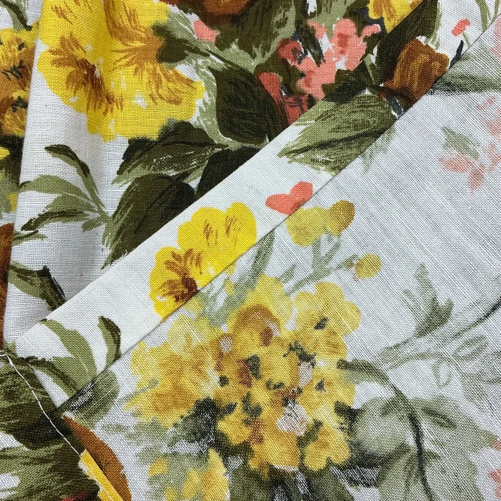 Vintage 1960s golden floral pinch pleat curtain panel set of two 23x34 USA made